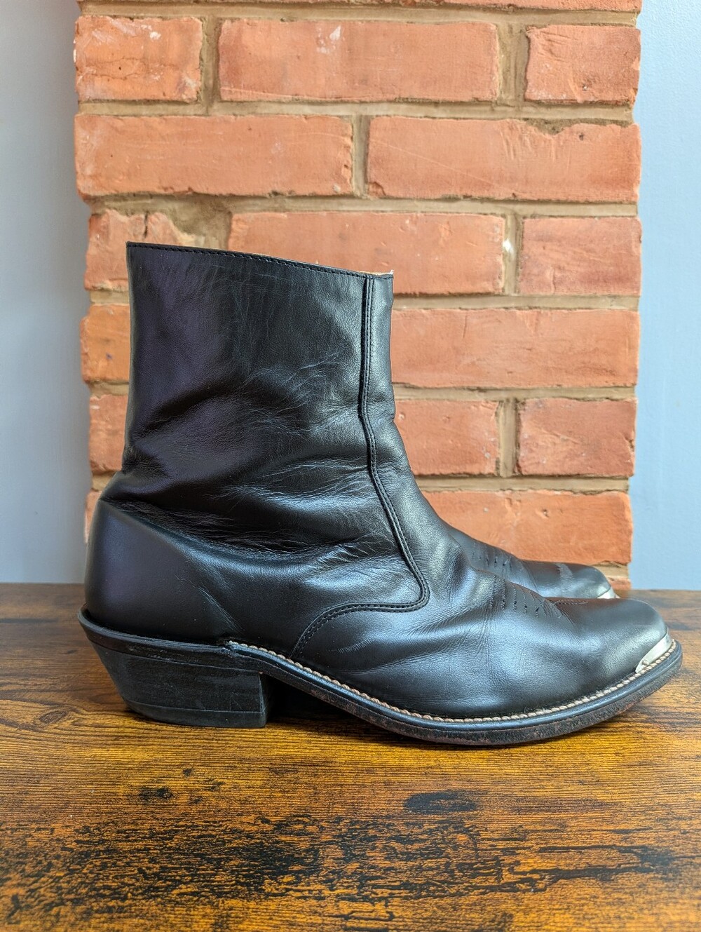 Canada West Vintage 6845 Western Ankle Boots In Black Leather Men's Size 8 EE US